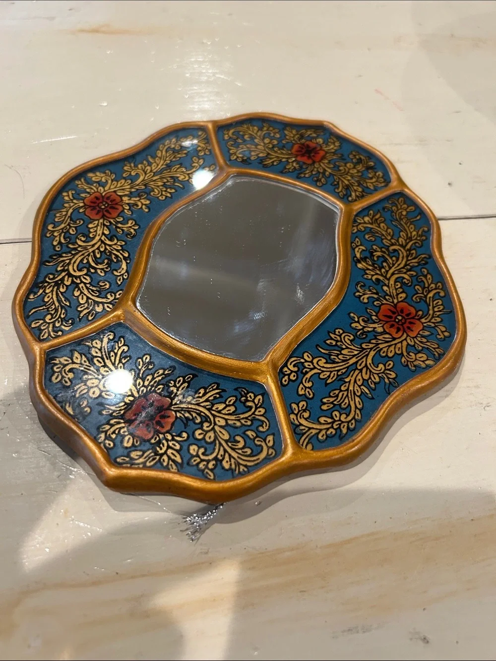 Vintage Hand-Painted Blue/Red and Gold Decorative Wall Mirror - Brand